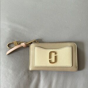 Marc Jacobs Cream and Gold Key Card Holder with Minimalist Design